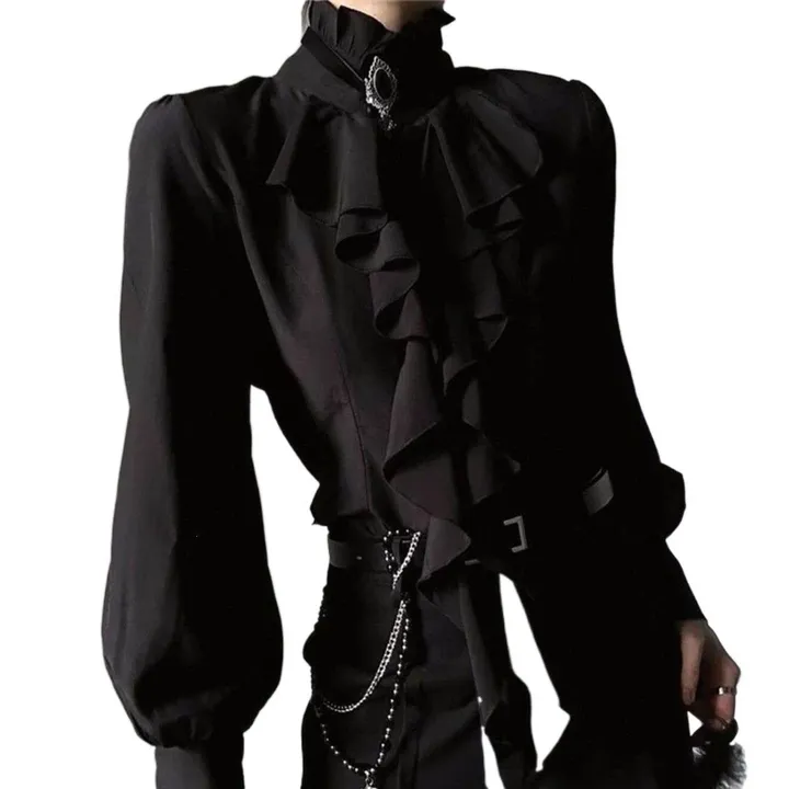 Stand-collar ruffle shirt